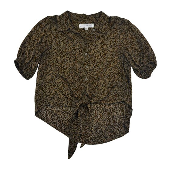 Chelsea & Theodore Cropped Tie-Front Animal/Leopard Print Top Women's Size M - Picture 1 of 5